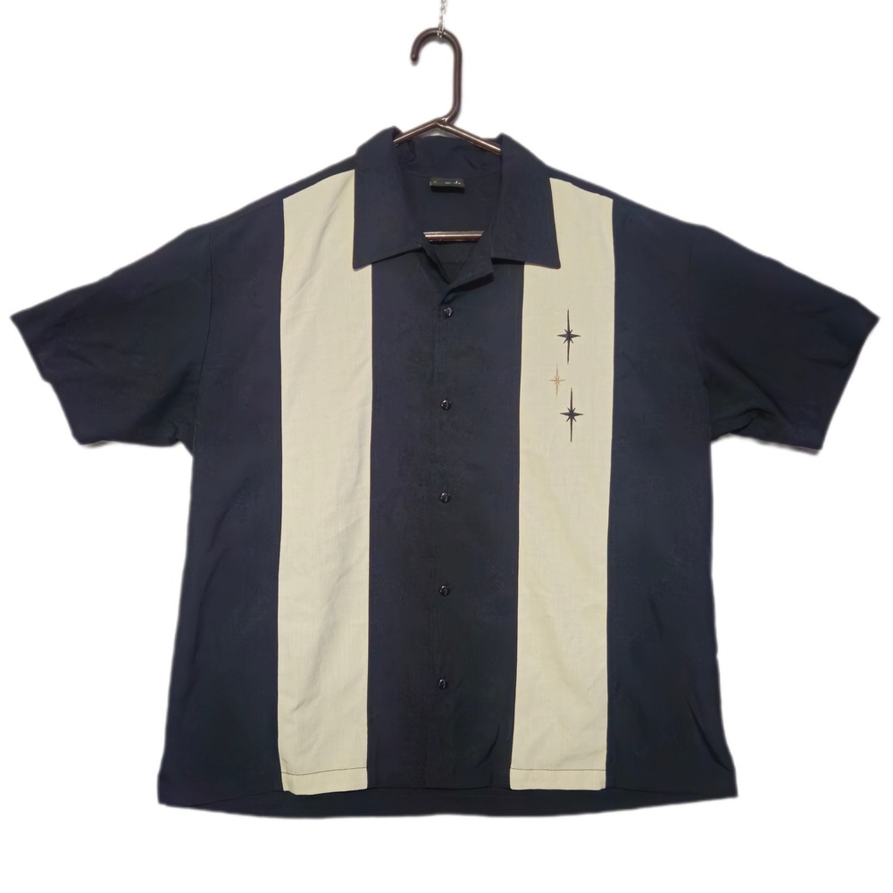 Steady Clothing Bowling Shirt Men XL Black Excellent Atomic Starburst USA Made